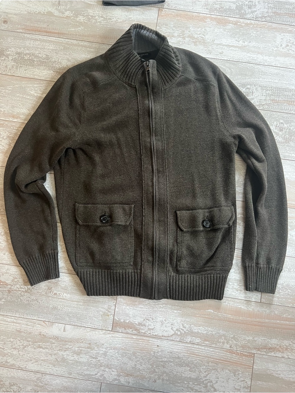 Banana Republic Dark Olive Full-Zip Knit Sweater